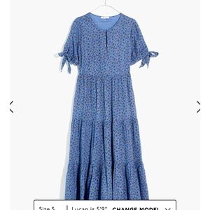Madewell dress. Tie-Sleeve Tiered Midi Dress in Calico Floral. Size M.